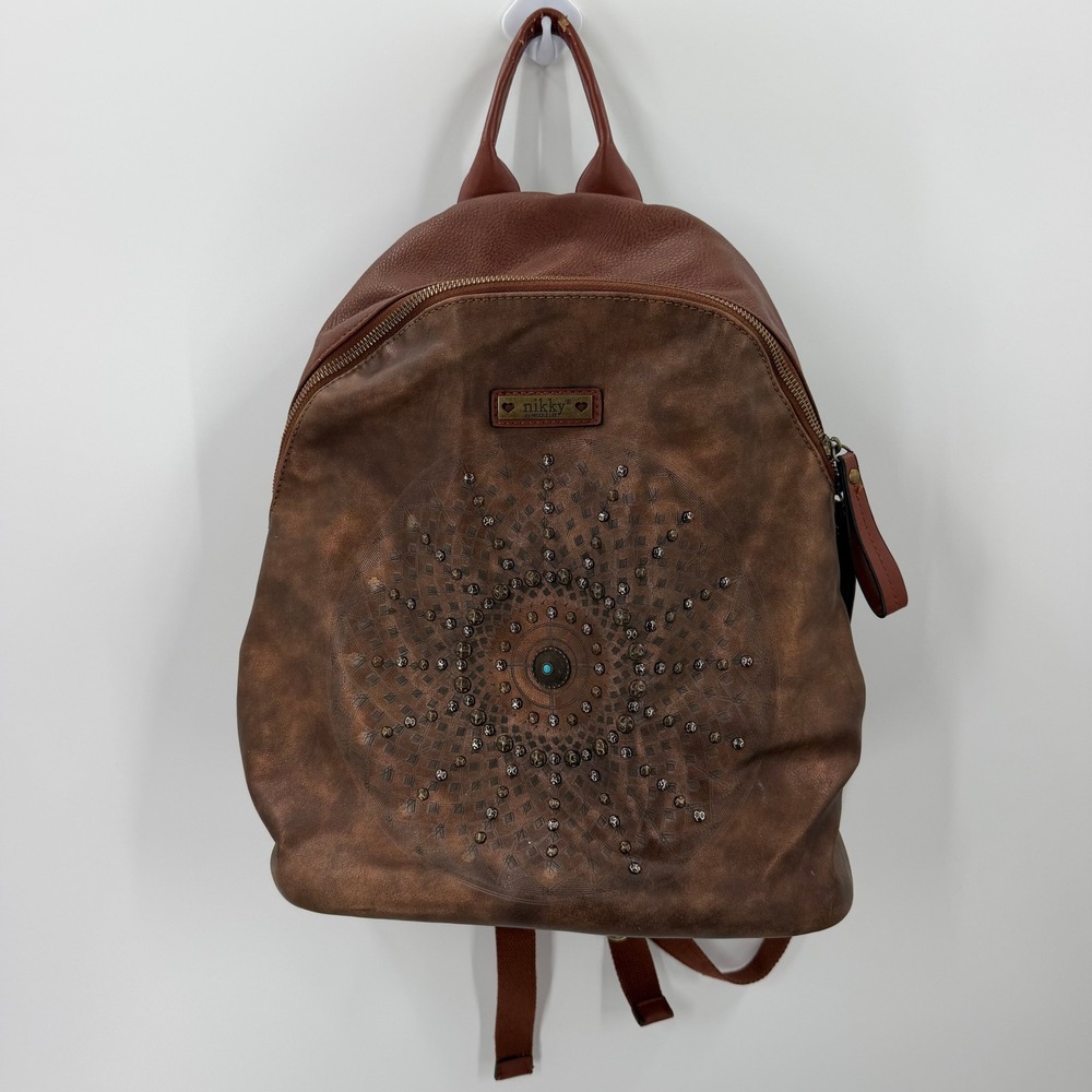 Nikky Nicole Lee Backpack Studded Mandala Distressed Brown OS Vegan Leather Boho